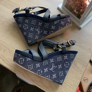 Authentic Louis Vuitton monogram denim ocean wedge